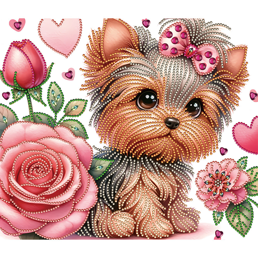 Flower Yorkshire Terrier - Special Shaped Drill Diamond Painting 35*30CM