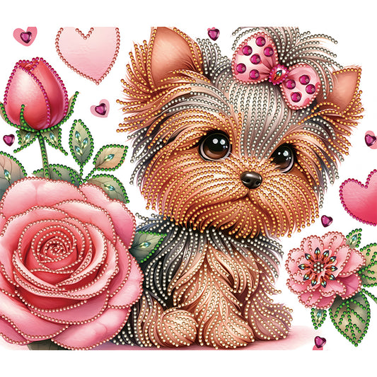 Flower Yorkshire Terrier - Special Shaped Drill Diamond Painting 35*30CM