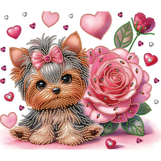 Flower Yorkshire Terrier - Special Shaped Drill Diamond Painting 35*30CM