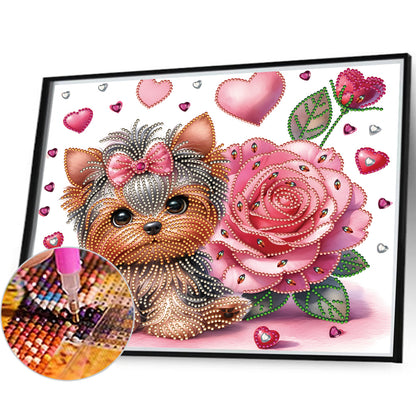 Flower Yorkshire Terrier - Special Shaped Drill Diamond Painting 35*30CM