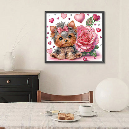 Flower Yorkshire Terrier - Special Shaped Drill Diamond Painting 35*30CM