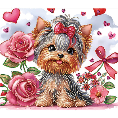 Flower Yorkshire Terrier - Special Shaped Drill Diamond Painting 35*30CM