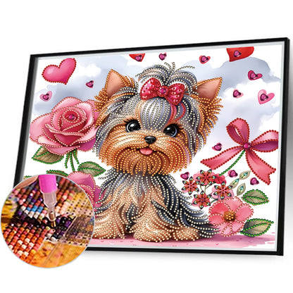 Flower Yorkshire Terrier - Special Shaped Drill Diamond Painting 35*30CM