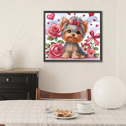 Flower Yorkshire Terrier - Special Shaped Drill Diamond Painting 35*30CM