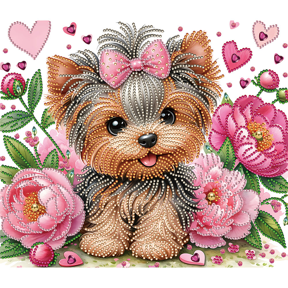 Flower Yorkshire Terrier - Special Shaped Drill Diamond Painting 35*30CM