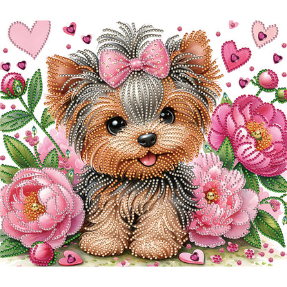 Flower Yorkshire Terrier - Special Shaped Drill Diamond Painting 35*30CM