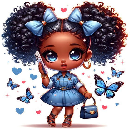 Blue Butterfly Girl - Full Round Drill Diamond Painting 30*30CM