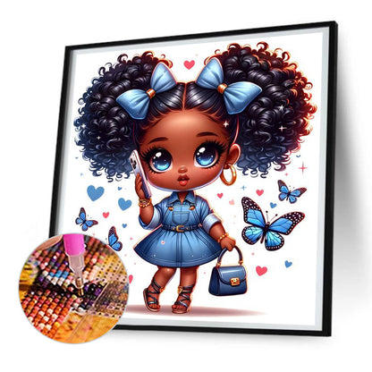 Blue Butterfly Girl - Full Round Drill Diamond Painting 30*30CM