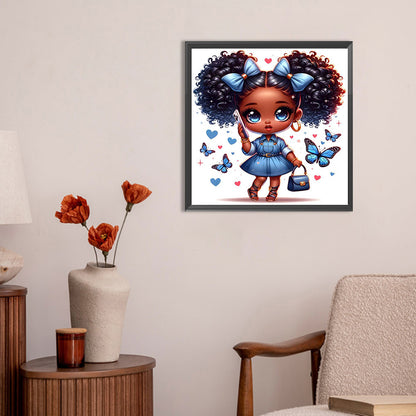 Blue Butterfly Girl - Full Round Drill Diamond Painting 30*30CM