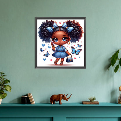 Blue Butterfly Girl - Full Round Drill Diamond Painting 30*30CM