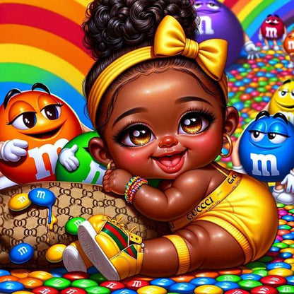 Chocolate Bean Girl - Full Round Drill Diamond Painting 30*30CM