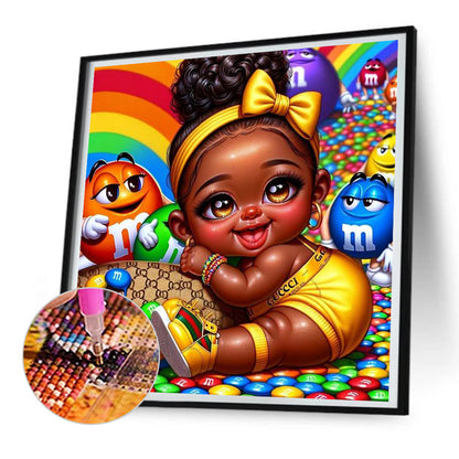 Chocolate Bean Girl - Full Round Drill Diamond Painting 30*30CM