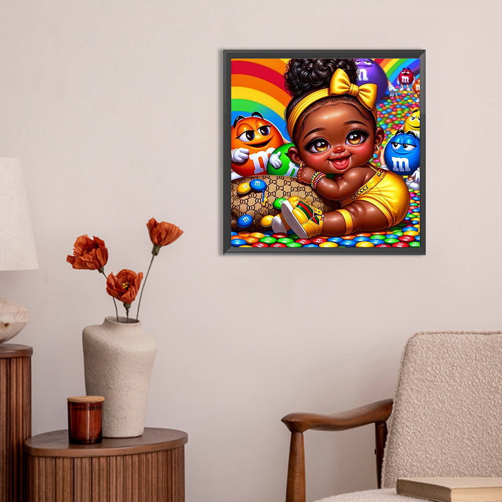 Chocolate Bean Girl - Full Round Drill Diamond Painting 30*30CM