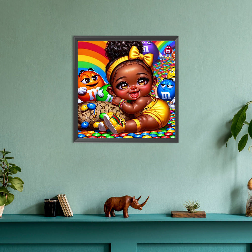 Chocolate Bean Girl - Full Round Drill Diamond Painting 30*30CM