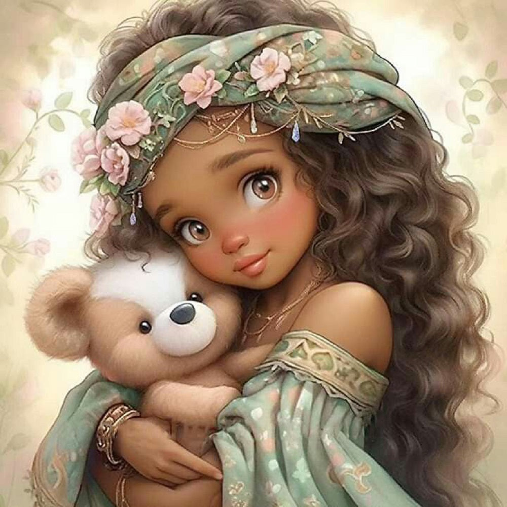 Teddy Bear And Girl - Full Round Drill Diamond Painting 30*30CM