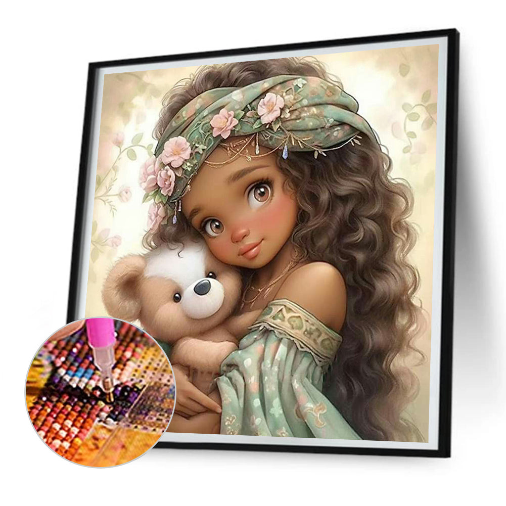 Teddy Bear And Girl - Full Round Drill Diamond Painting 30*30CM