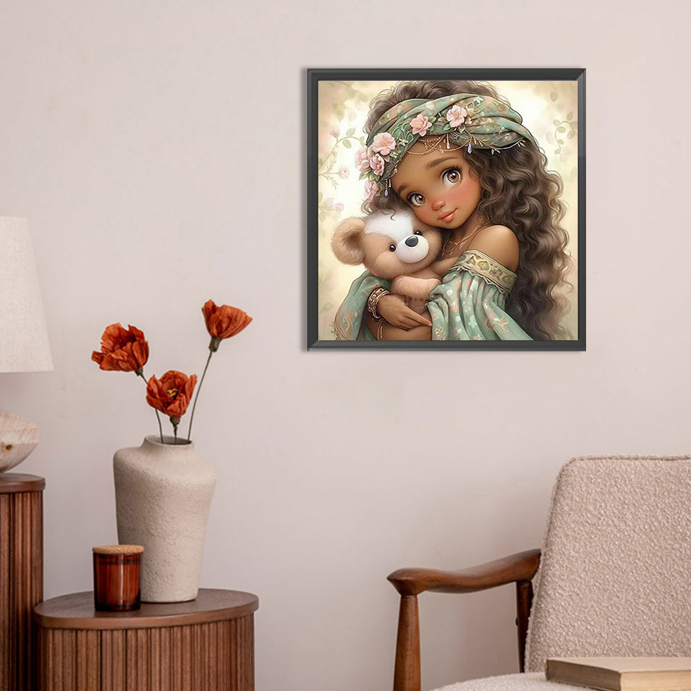 Teddy Bear And Girl - Full Round Drill Diamond Painting 30*30CM