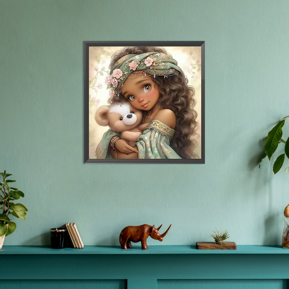 Teddy Bear And Girl - Full Round Drill Diamond Painting 30*30CM