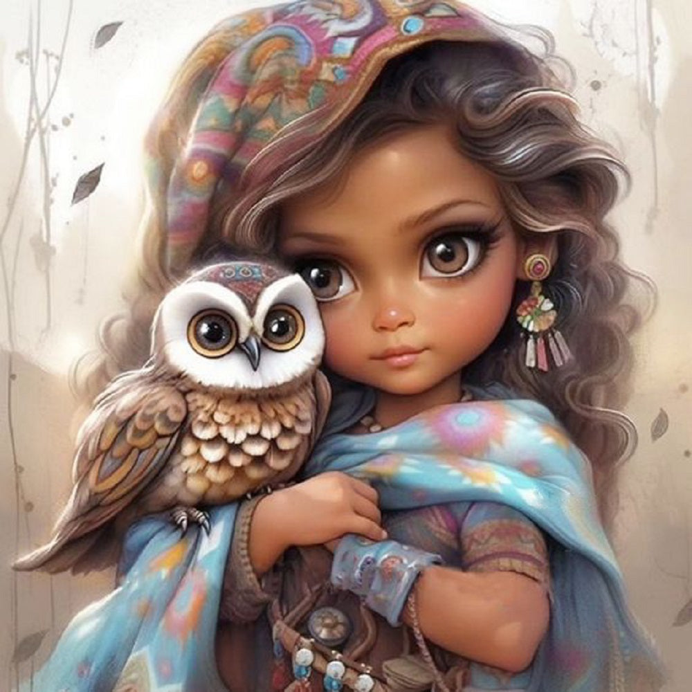 Owl Girl - Full Round Drill Diamond Painting 30*30CM