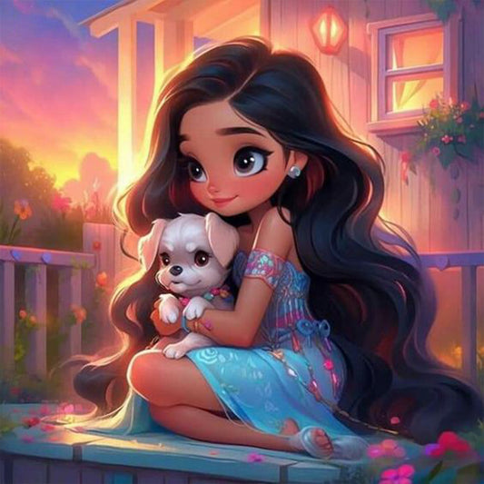 Puppy And Girl - Full Round Drill Diamond Painting 30*30CM