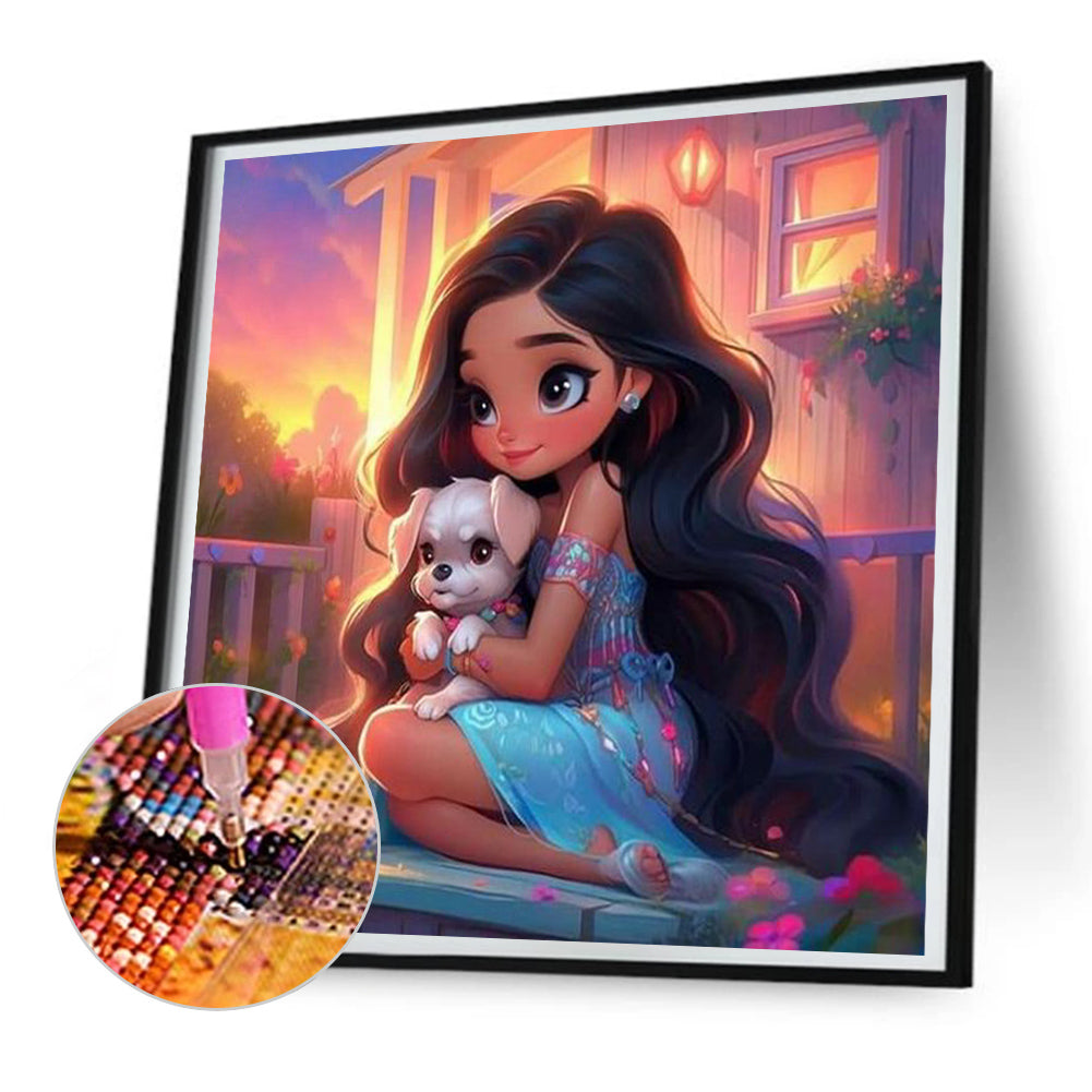 Puppy And Girl - Full Round Drill Diamond Painting 30*30CM