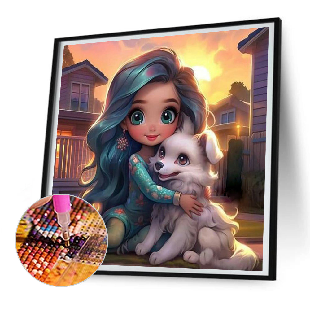 Dog And Girl - Full Round Drill Diamond Painting 30*30CM