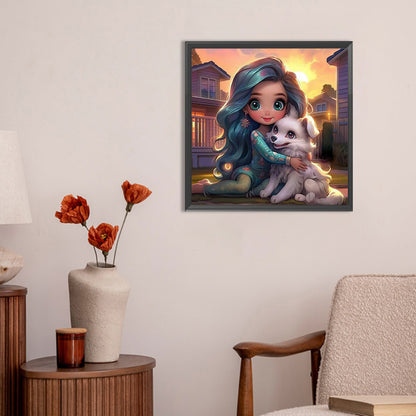 Dog And Girl - Full Round Drill Diamond Painting 30*30CM