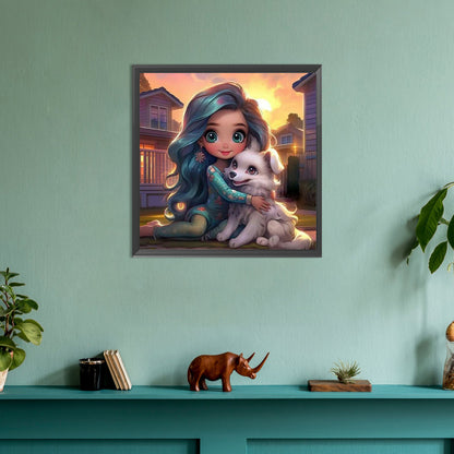 Dog And Girl - Full Round Drill Diamond Painting 30*30CM