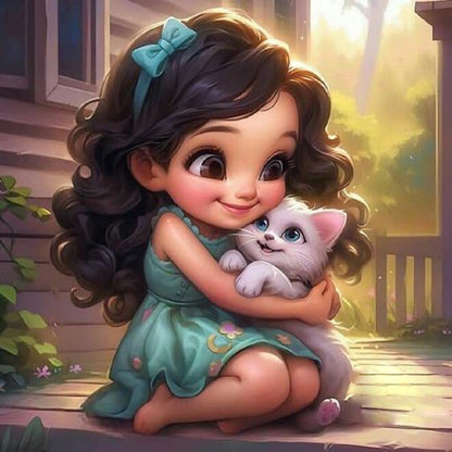 Kitten And Girl - Full Round Drill Diamond Painting 30*30CM