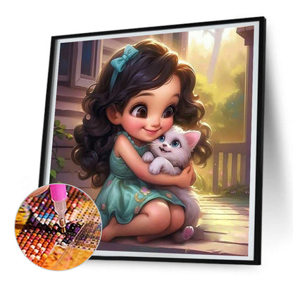 Kitten And Girl - Full Round Drill Diamond Painting 30*30CM