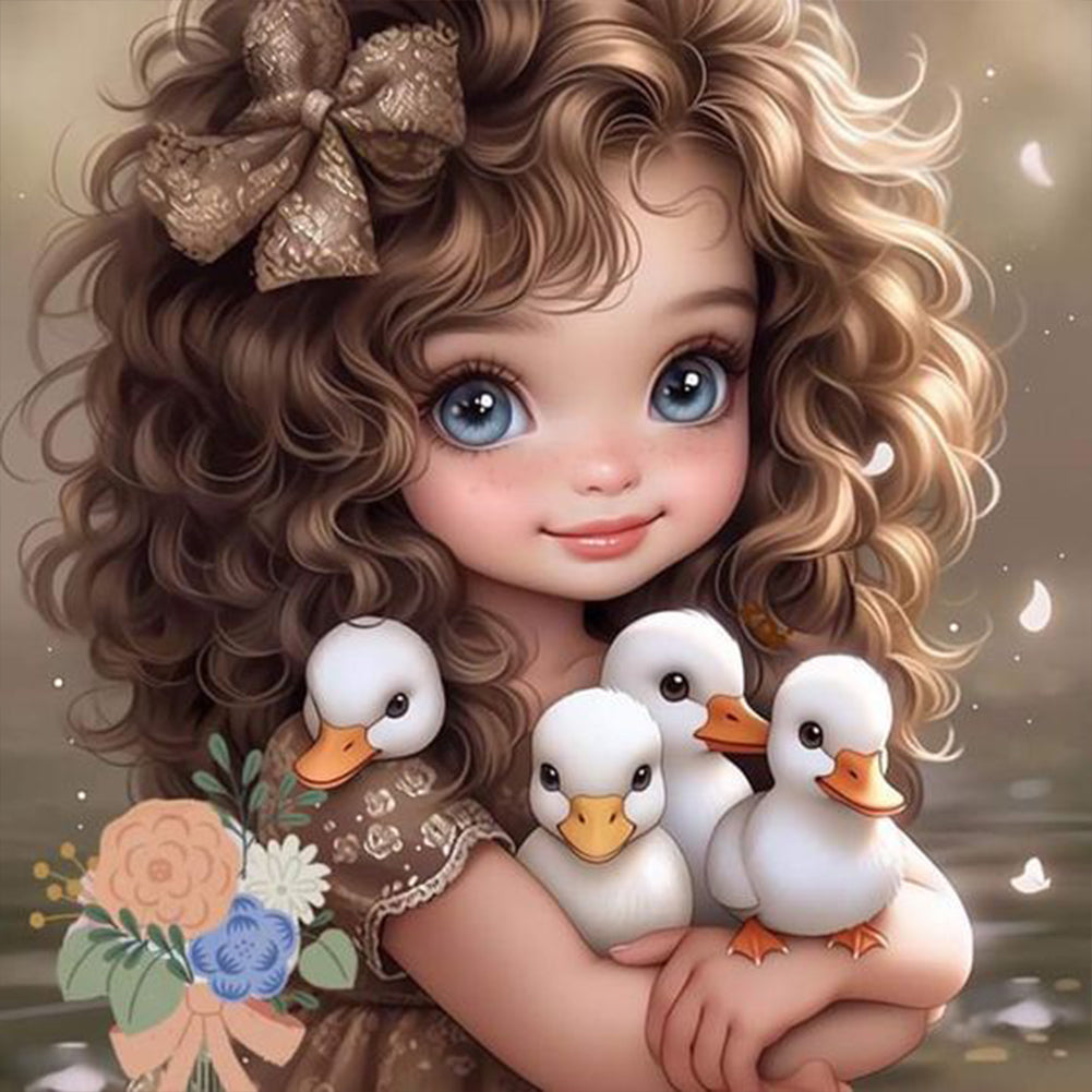 Little Duck And Girl - Full Round Drill Diamond Painting 30*30CM