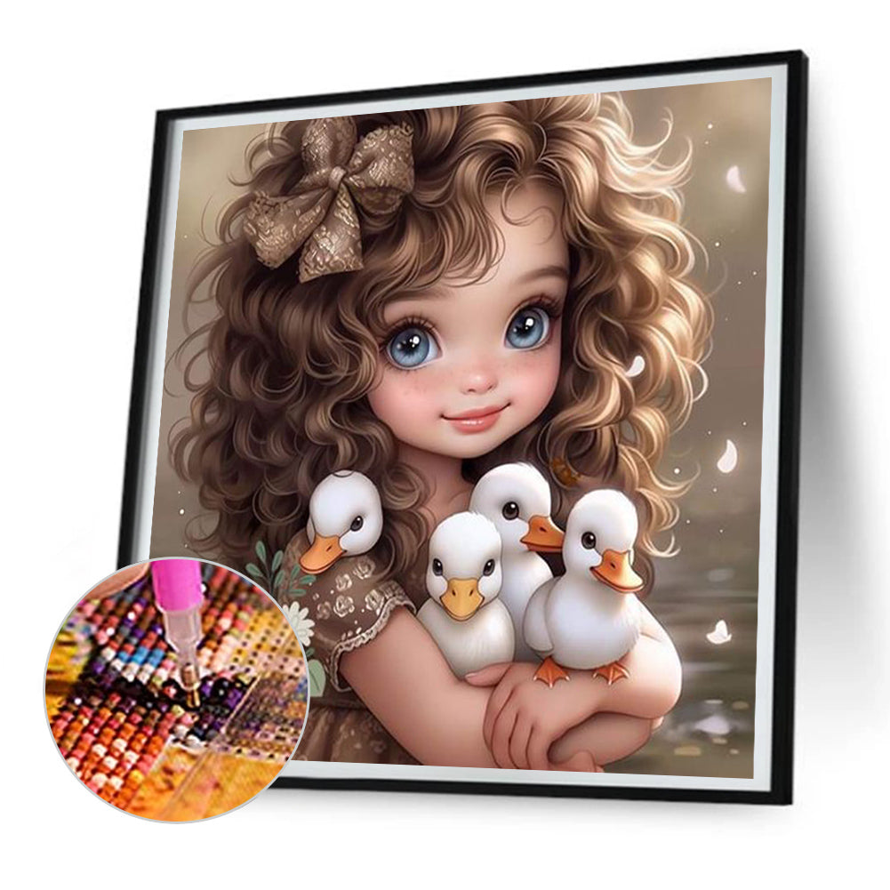 Little Duck And Girl - Full Round Drill Diamond Painting 30*30CM