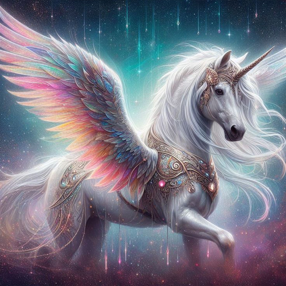 Colorful Feather Unicorn - Full Round Drill Diamond Painting 30*30CM