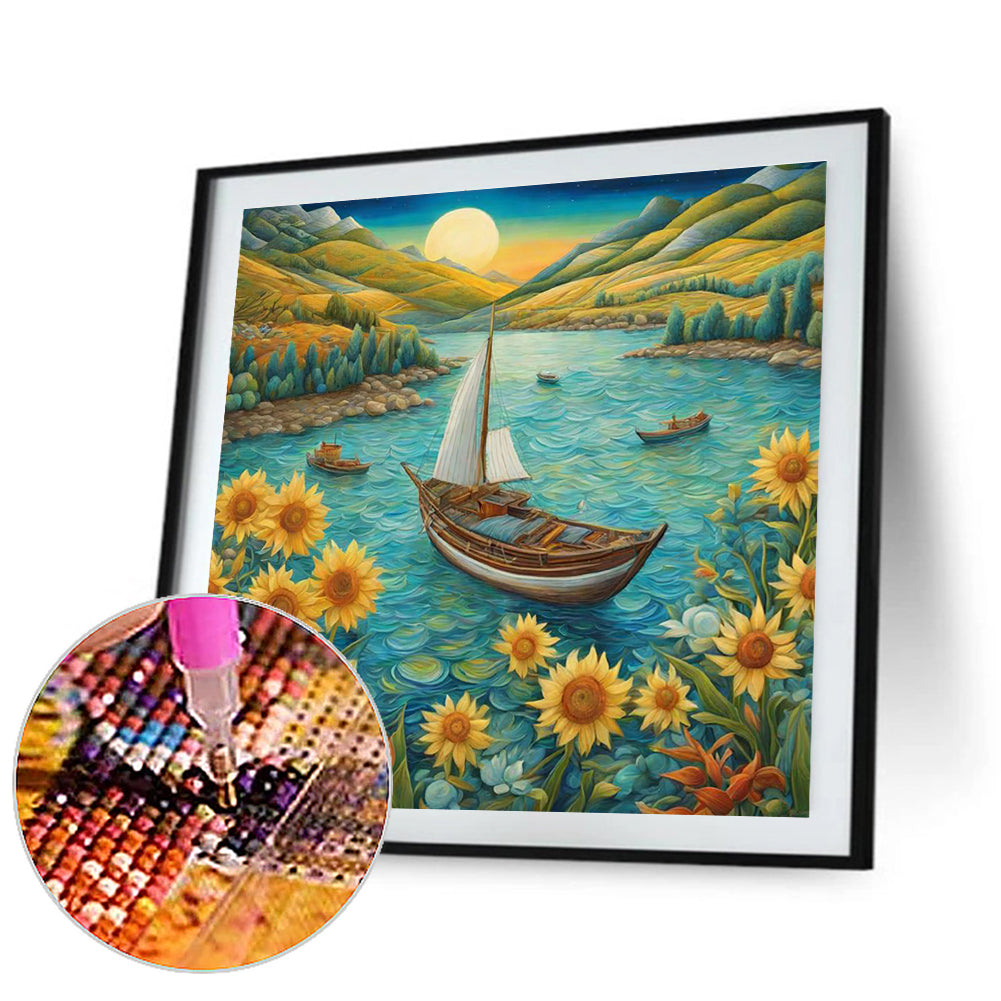 Sunflowers And Boats - Full Round Drill Diamond Painting 30*30CM