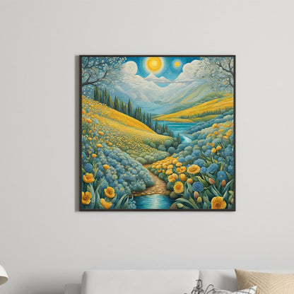 Path In Flower Field - Full Round Drill Diamond Painting 30*30CM