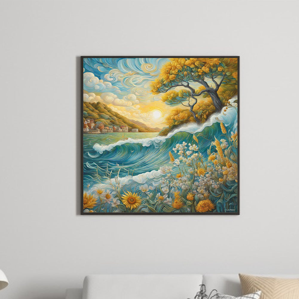 Sunflowers And Sea - Full Round Drill Diamond Painting 30*30CM