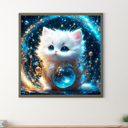 Blue Eyes White Kitten - Full Round Drill Diamond Painting 30*30CM