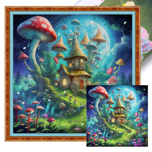 Mushroom Castle - 14CT Stamped Cross Stitch 40*40CM
