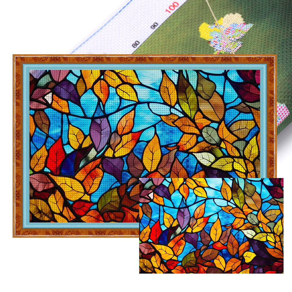 Glass Painting - Leaves - 11CT Stamped Cross Stitch 60*40CM