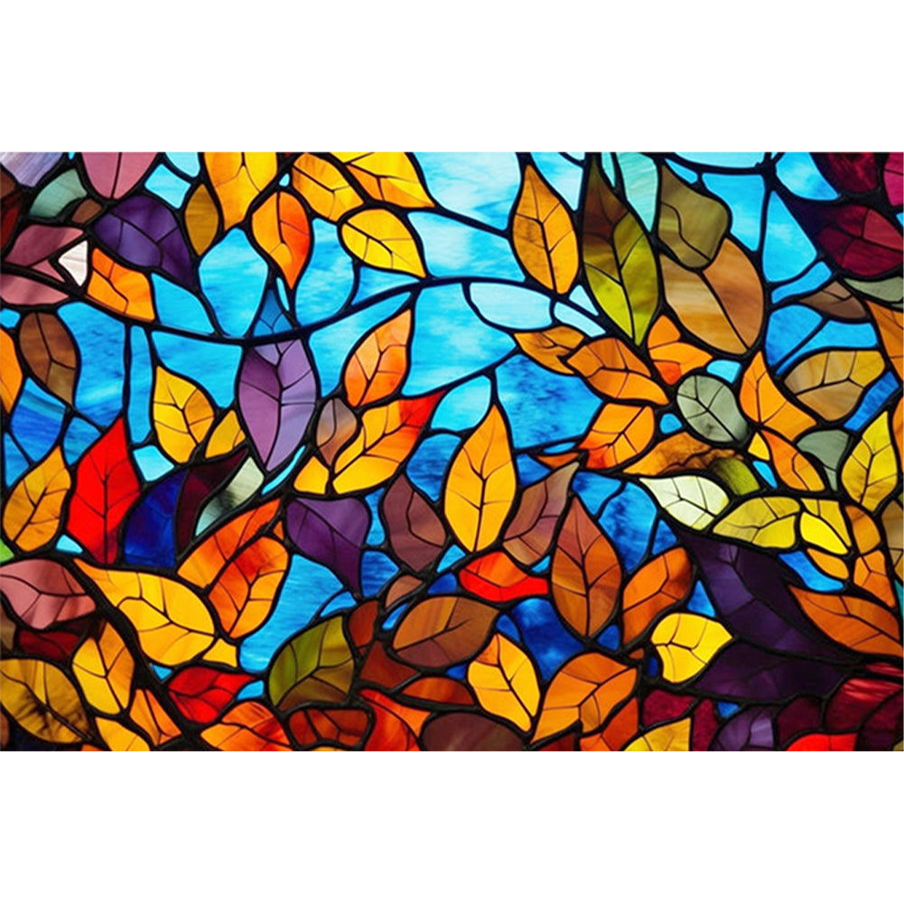 Glass Painting - Leaves - 11CT Stamped Cross Stitch 60*40CM