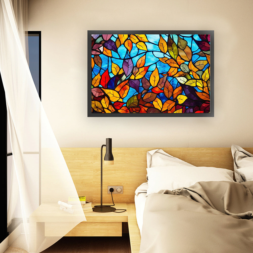 Glass Painting - Leaves - 11CT Stamped Cross Stitch 60*40CM