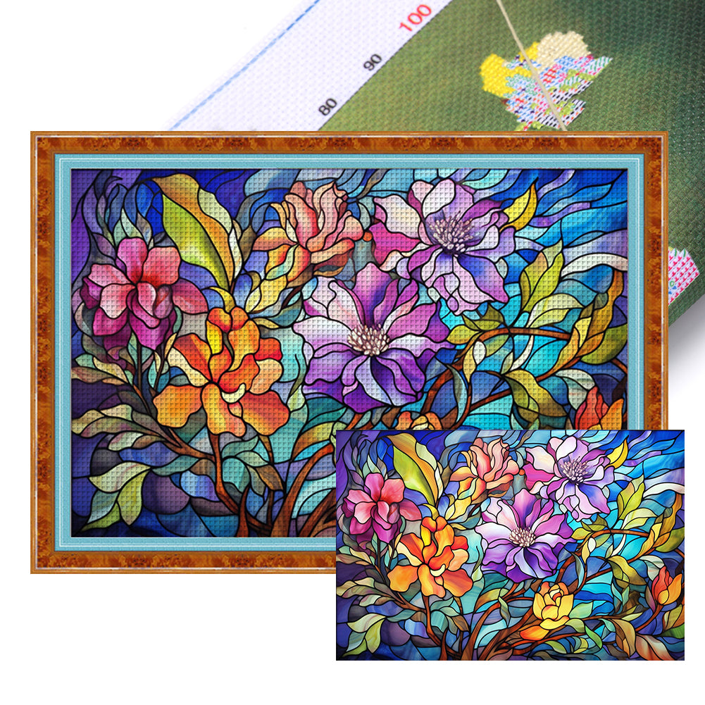 Glass Painting-Flowers - 11CT Stamped Cross Stitch 60*40CM