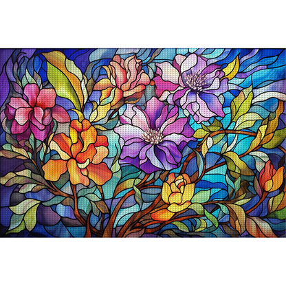 Glass Painting-Flowers - 11CT Stamped Cross Stitch 60*40CM