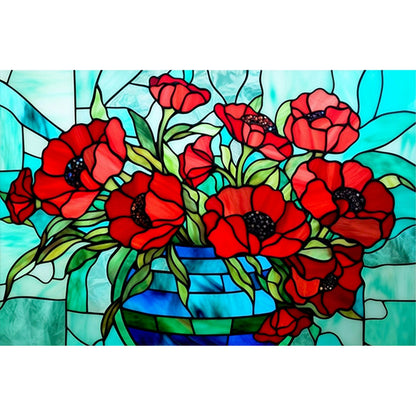 Glass Painting-Poppy Flower - 11CT Stamped Cross Stitch 60*40CM