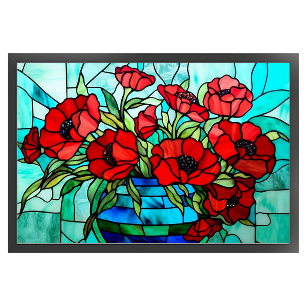 Glass Painting-Poppy Flower - 11CT Stamped Cross Stitch 60*40CM