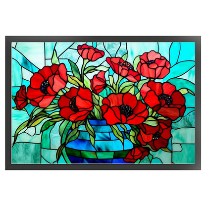 Glass Painting-Poppy Flower - 11CT Stamped Cross Stitch 60*40CM