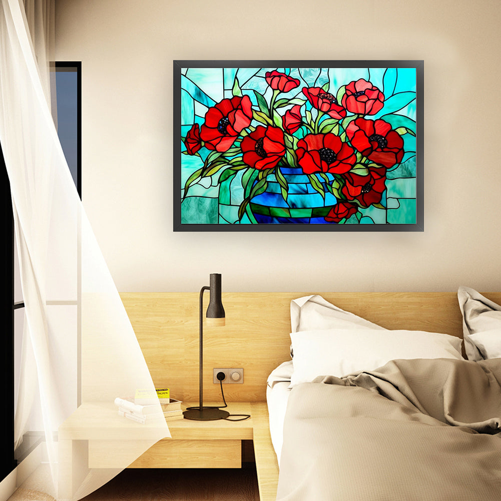 Glass Painting-Poppy Flower - 11CT Stamped Cross Stitch 60*40CM