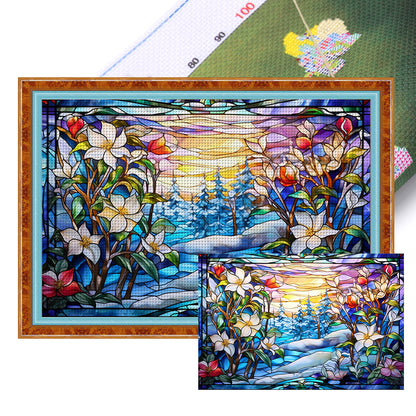 Glass Painting-Flowers - 11CT Stamped Cross Stitch 60*40CM