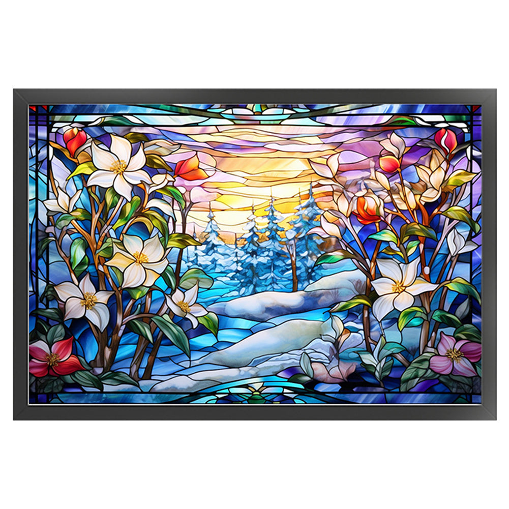 Glass Painting-Flowers - 11CT Stamped Cross Stitch 60*40CM