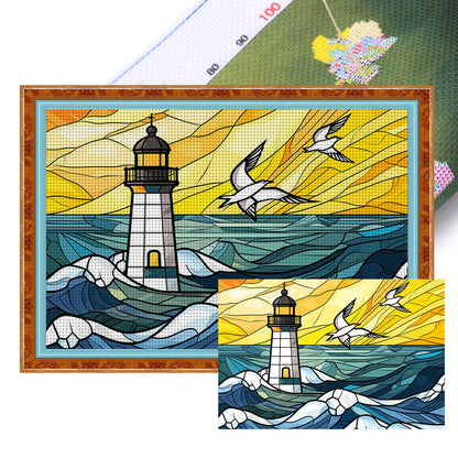 Glass Painting-Sea Lighthouse - 11CT Stamped Cross Stitch 60*40CM